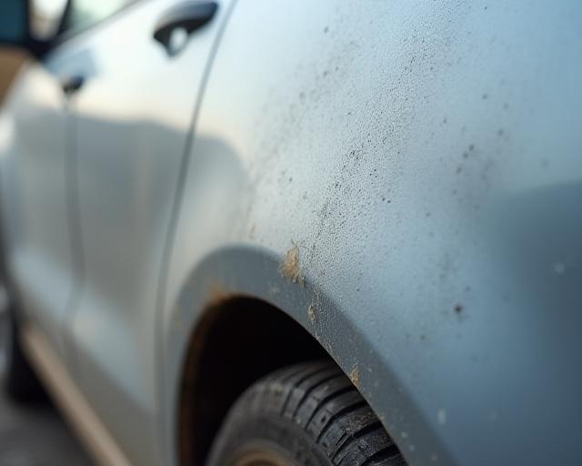 Carrozzeria di un'auto opaca e sporca prima del trattamento